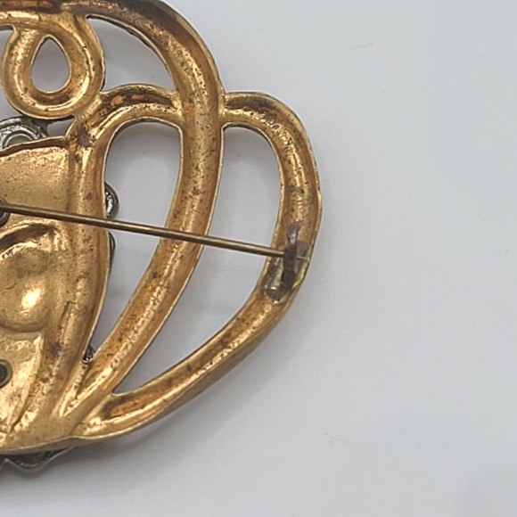 Vintage Flower Brooch Gold Tone Blue - Picture 8 of 11